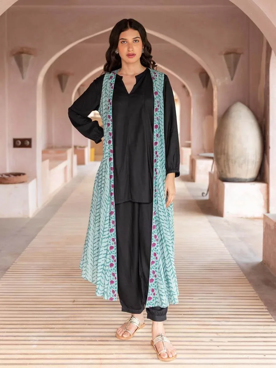 Black Embroidered Asymmetrical Top