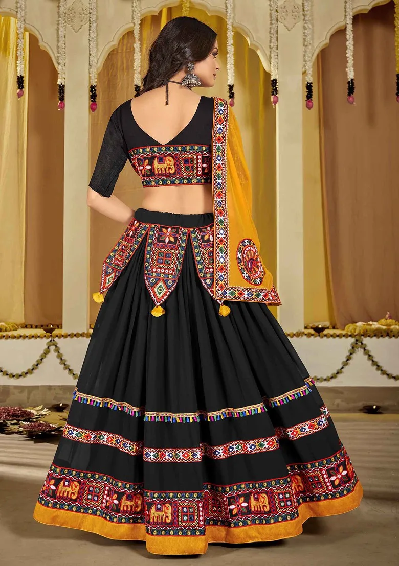 Black Embroidered Georgette Lehenga Set — image 2