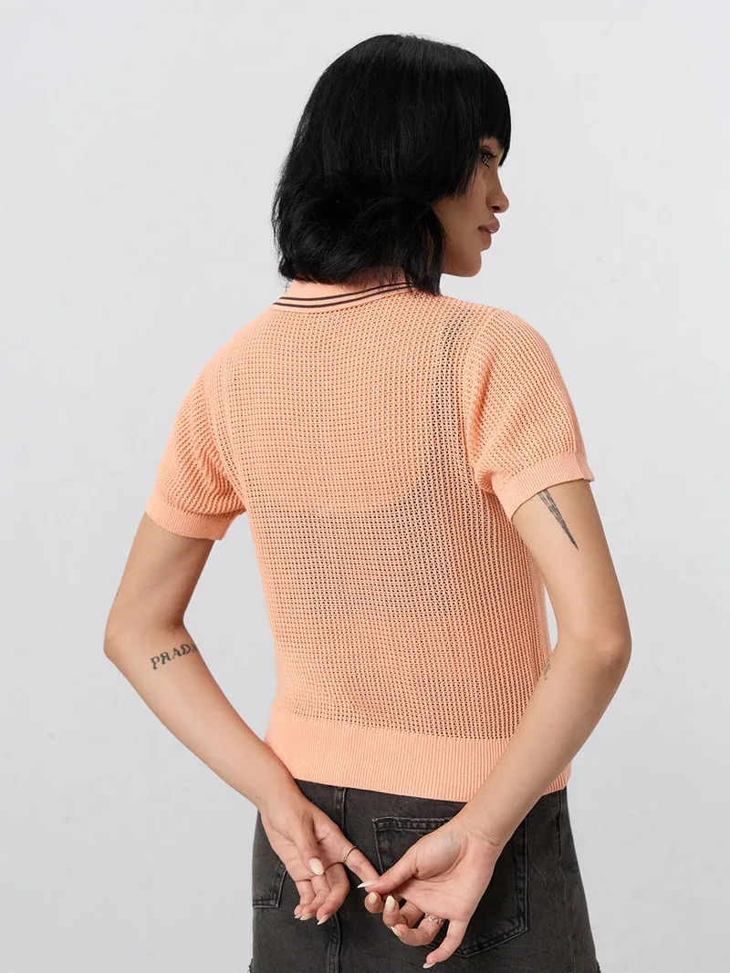 Open Knit Polo: Tangerine — image 2