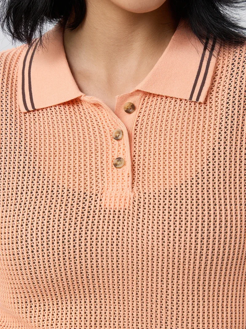 Open Knit Polo: Tangerine — image 3