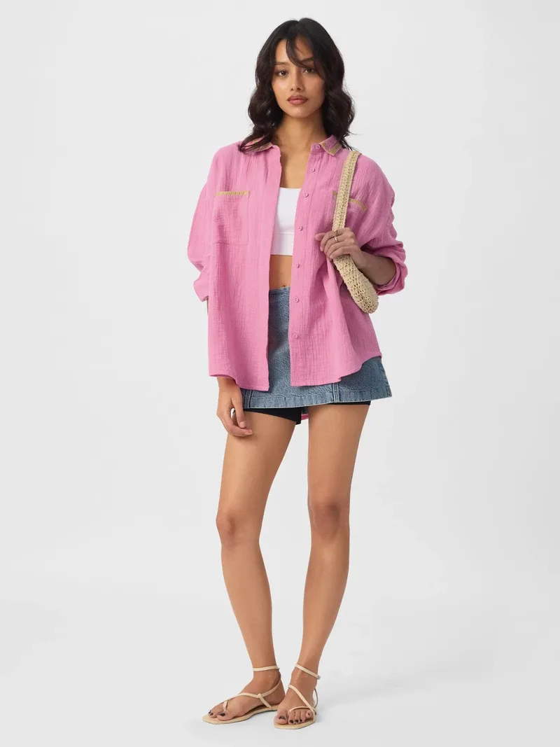 Flamingo Pink Women Oversized Shirt — image 2