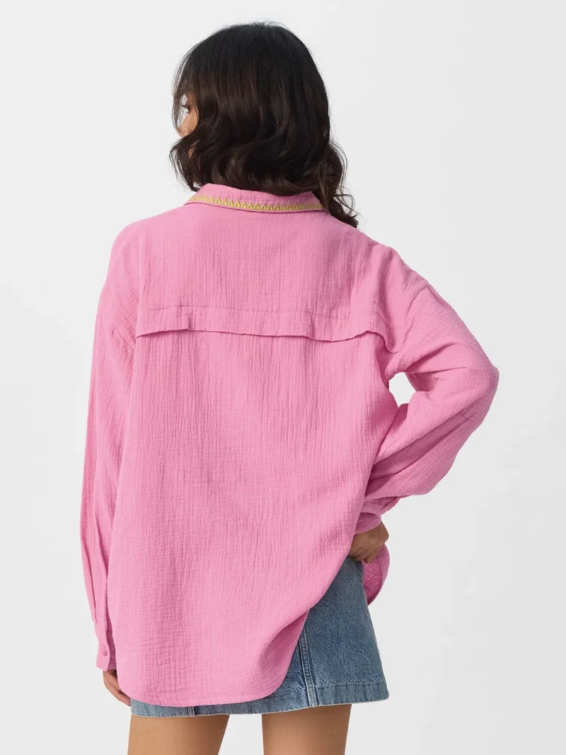 Flamingo Pink Women Oversized Shirt — image 3